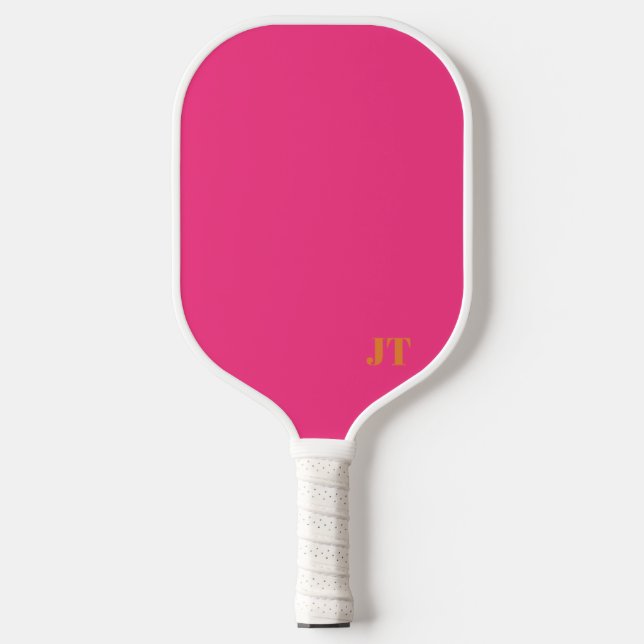 Simple Bright Pink and Orange Monogram Pickleball Paddle (Front)