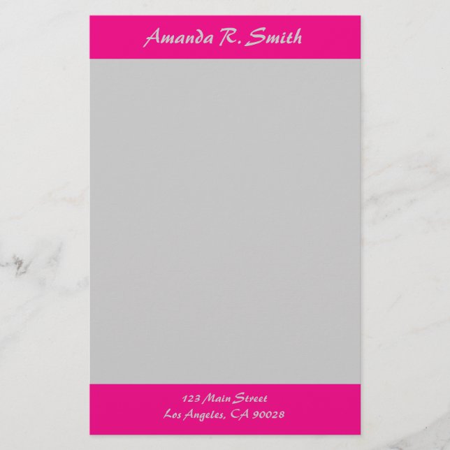 Simple bright Pink grey Stationery (Front)