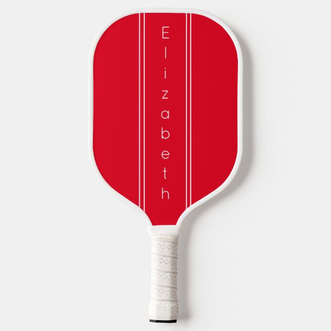 Simple Bright Red and White Vertical Name Pickleball Paddle (Back)