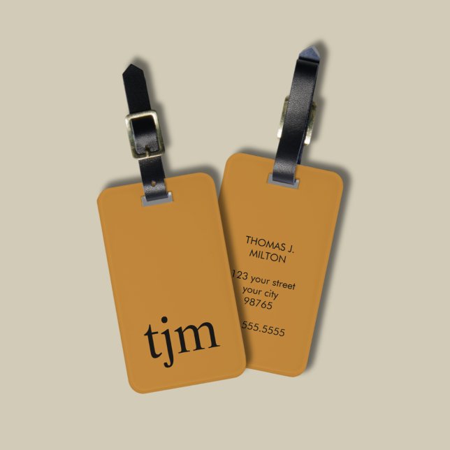 Simple Bronze Black Bold Monogram  Luggage Tag (Creator Uploaded)