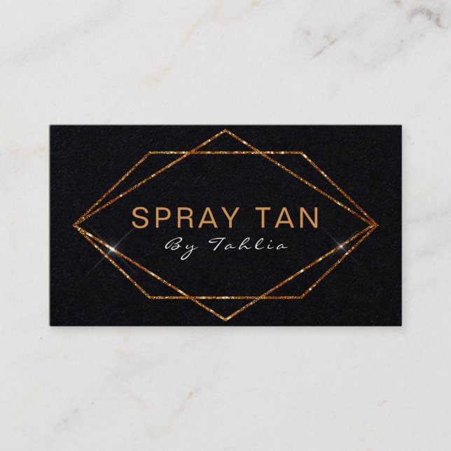 Simple Bronze Glitter Black Mobile Spray Tan Business Card (Front)