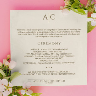 Simple Bronze & Gold Monogram Wedding Ceremony Programme