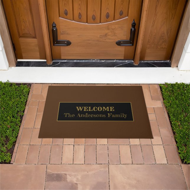 Simple Brown and Gold Rustic Cabin Welcome  Doormat (Outdoor)