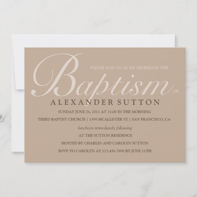Simple Brown Baptism/Christening Invite (Front)