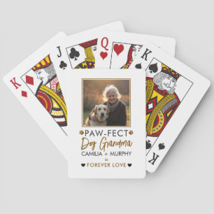 Simple Brown & Black Text Dog Grandma Photo Playing Cards