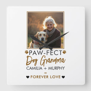 Simple Brown & Black Text Dog Grandma Photo Square Wall Clock