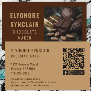 Simple Brown Chocolate Maker Photo Social QR Code  Business Card