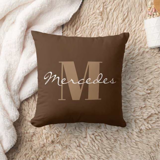 Simple Brown Custom  Personalised Calligraphy Name Cushion (Blanket)