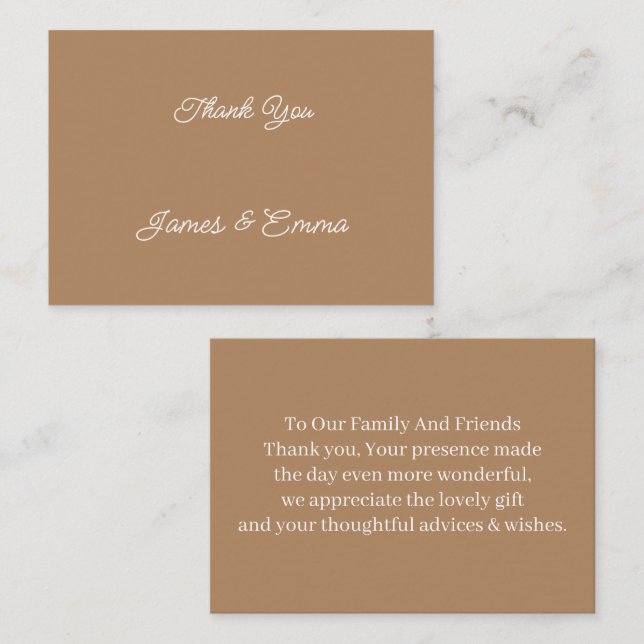 Simple Brown Customised Wedding Thank You Card (Front/Back)