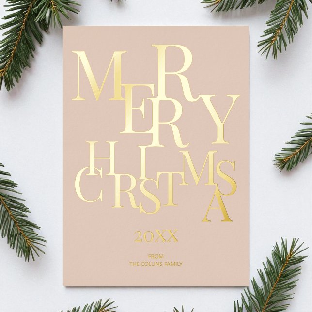 Simple Brown Elegant Minimalist Merry Christmas (Simple Brown Elegant Minimalist Merry Christmas Foil Holiday Card)