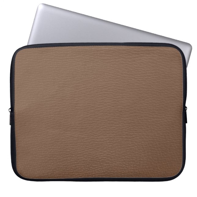 Simple Brown Faux Leather Look Monogram Laptop Sleeve (Front)