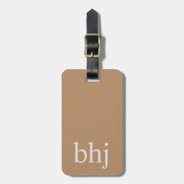 Simple Brown Initial Monogram  Luggage Tag (Front Vertical)
