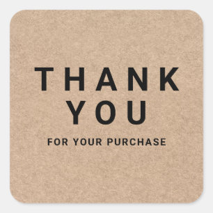 Simple brown kraft thank you for your purchase square sticker