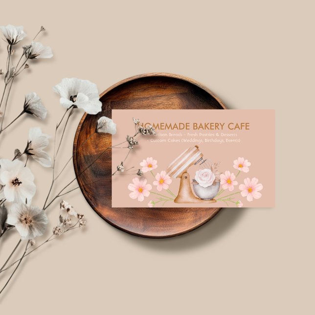 Simple Brown Pastry Floral Cake Bakery Business Card (Creator Uploaded)