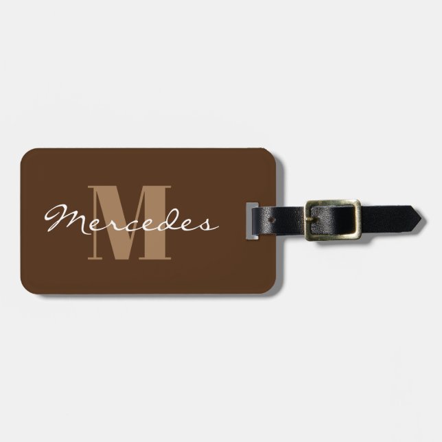 Simple Brown Personalised Calligraphy Name Luggage Tag (Front Horizontal)