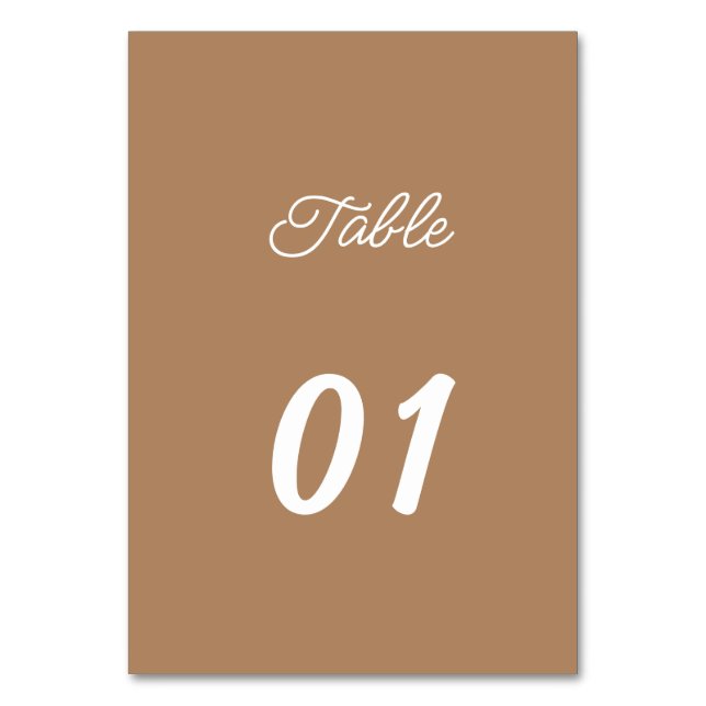 Simple Brown Personalised Wedding Table Number (Front)