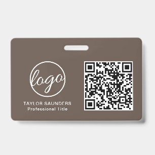 Simple Brown QR Code Employee ID Badge