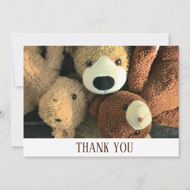 Simple Brown Rustic Cute Teddy Bear Themed Thank You Card (Front)