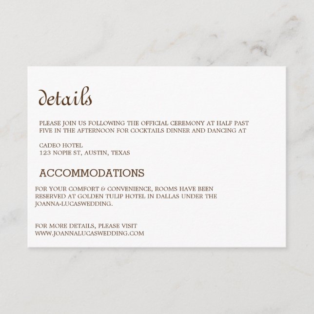 Simple Brown Script Details  Enclosure Card (Front)