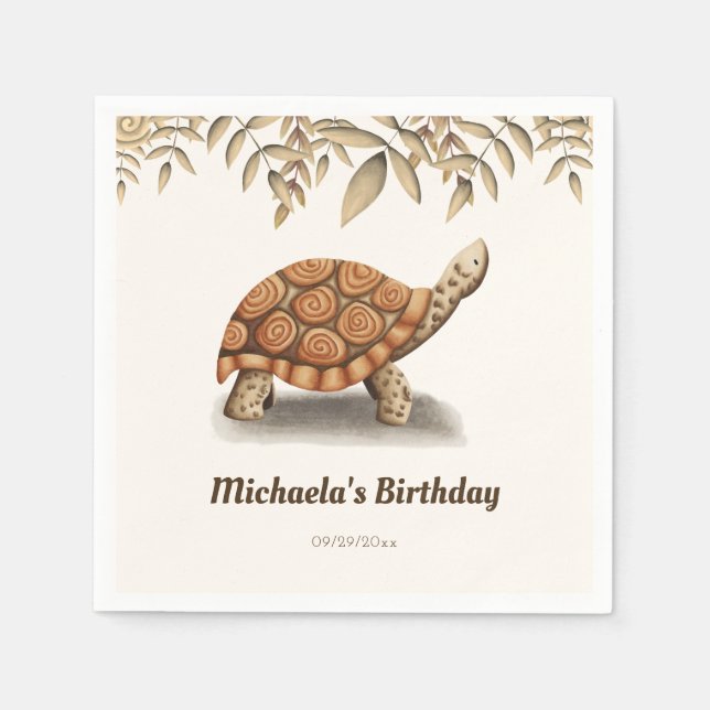 Simple Brown Tortoise Birthday Party Napkin (Front)