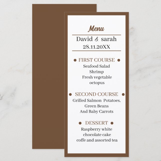 Simple Brown Wedding Dinner Custom Menu (Front/Back)