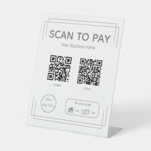 Simple brown white 2 QR codes scan to pay Pedestal Sign