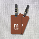 Simple Brown White Bold Monogram Luggage Tag<br><div class="desc">Elegant customisable brown luggage tag with bold monogram.</div>