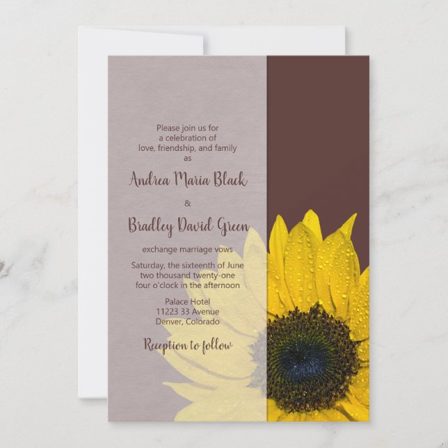 Simple Brown Yellow Sunflower Wedding Invitation (Front)
