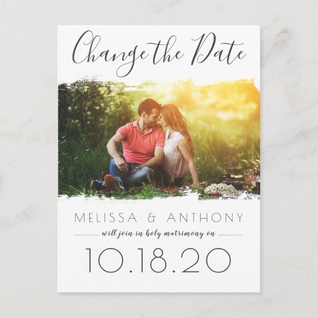 Simple Brush Stroke Effect Change the Date Photo Announcement Postcard (Front)