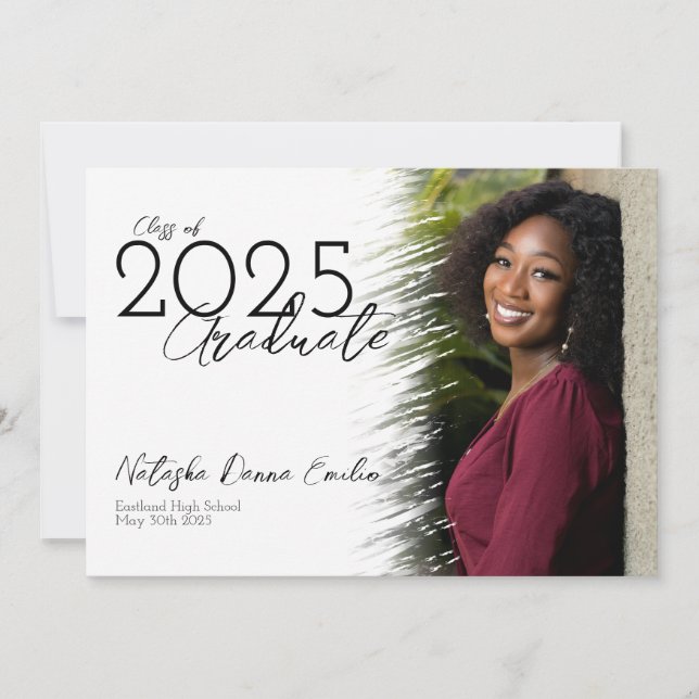 Simple Brush Stroke Photo Graduation Announcement (Front)