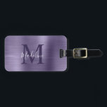 Simple Brushed Metallic Midnight Purple Monogram Luggage Tag<br><div class="desc">Simple Brushed Metallic Midnight Purple Monogram Luggage Tag</div>