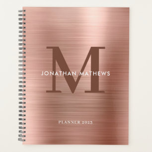 Simple Brushed Metallic Rose Gold Classic Monogram Planner