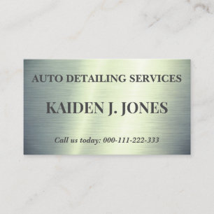 Simple Brushed Steel Green Car Detailing Service Business Card