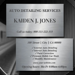Simple Brushed Steel Silver Car Detailing Service Business Card