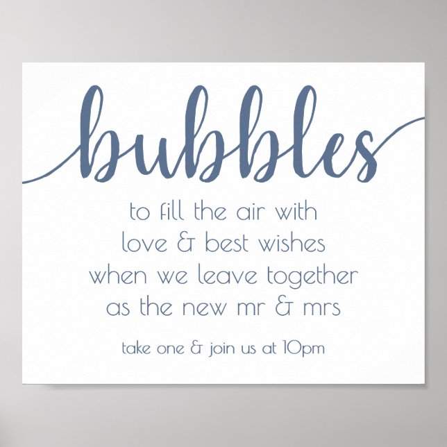 Simple Bubbles | Dusty Blue Party Event Station Poster (Front)