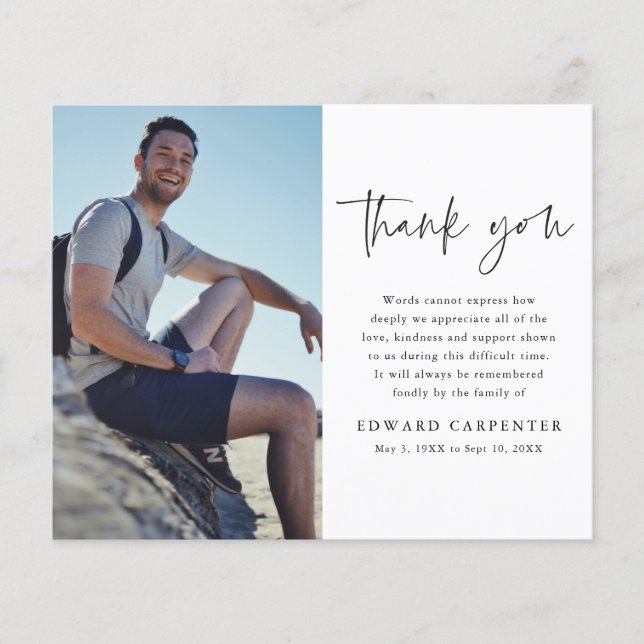 Simple Budget Funeral Memorial Photo Thank You (Front)