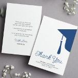 Simple budget graduation personalised thank you card<br><div class="desc">Modern trendy script navy blue and white simple minimalist graduation budget affordable MINI SIZE thank you card template featuring a graduation cap with tassels.            Easy to personalise with your details and custom text!</div>