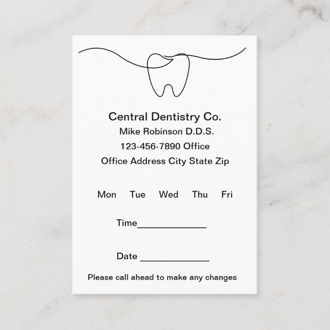 Simple Budget Modern Dentist Office Appointment Card (Front)