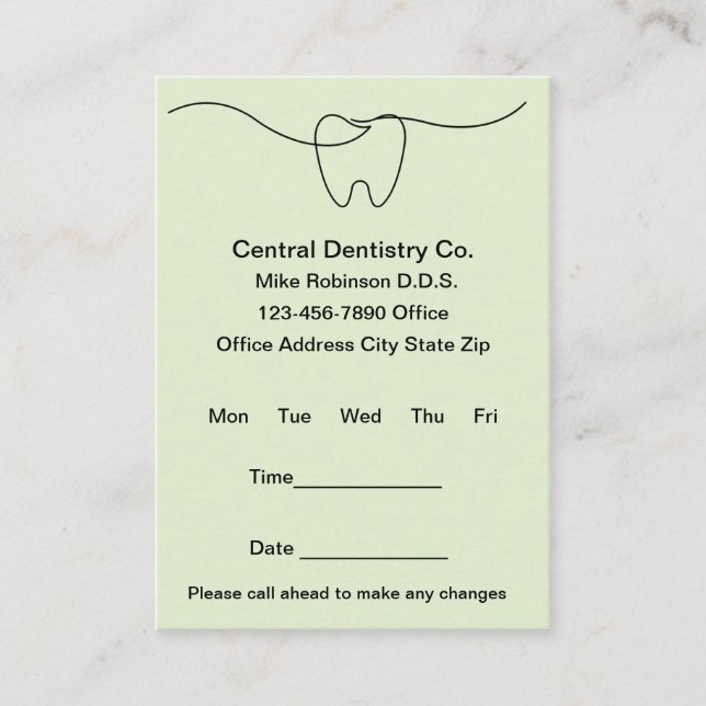 Simple Budget Modern Dentist Office Appointment Card (Front)