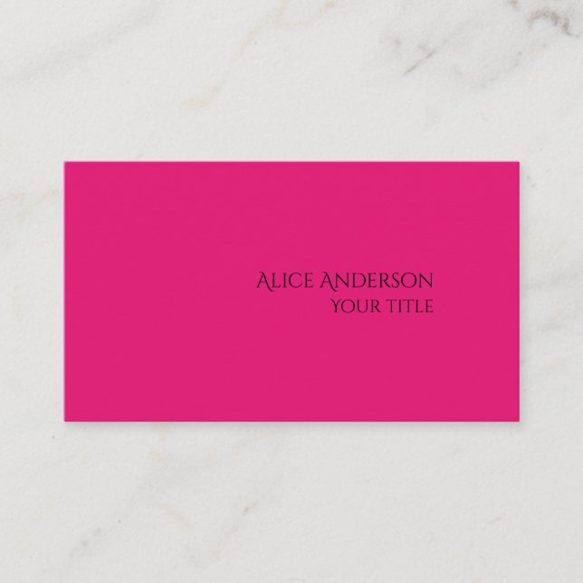 Simple Budget One Solid Colour Modern Pink Business Card (Front)