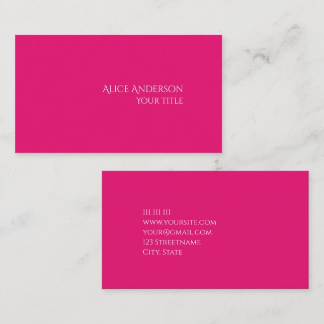 Simple Budget One Solid Colour Modern Pink Business Card (Front/Back)
