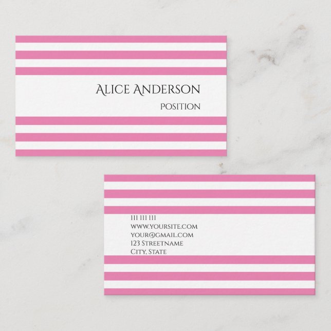 Simple Budget Pink Stripes Geometric Chic  Business Card (Front/Back)