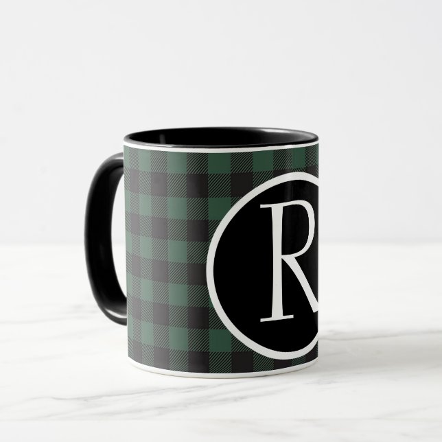 SImple buffalo plaid monogram Mug (Front Left)