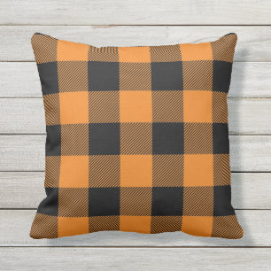 Simple Buffalo Plaid Orange and Black Throw Pillow
