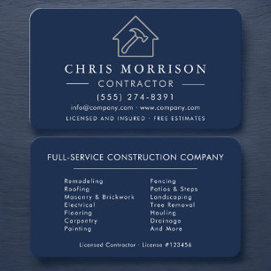 Simple Building Construction Navy Blue Silver Business Card