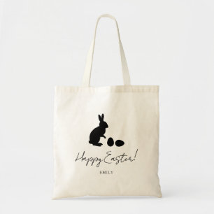 Simple Bunny And Easter Eggs Silhouettes In Black Tote Bag