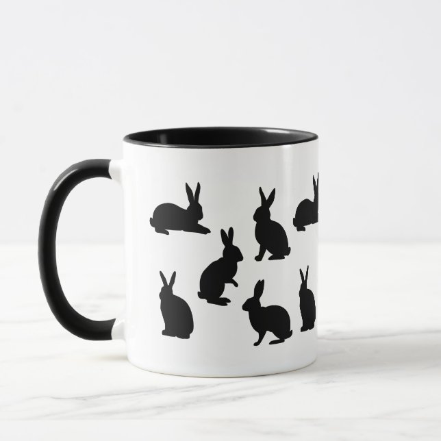 Simple Bunny Pattern In Black With Custom Monogram Mug (Left)