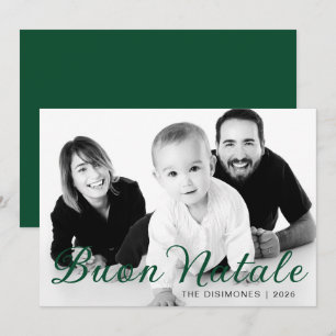 Simple Buon Natale Family Photo Green Holiday Card