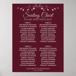 Simple Burgundy 4 Table Wedding Seating Chart