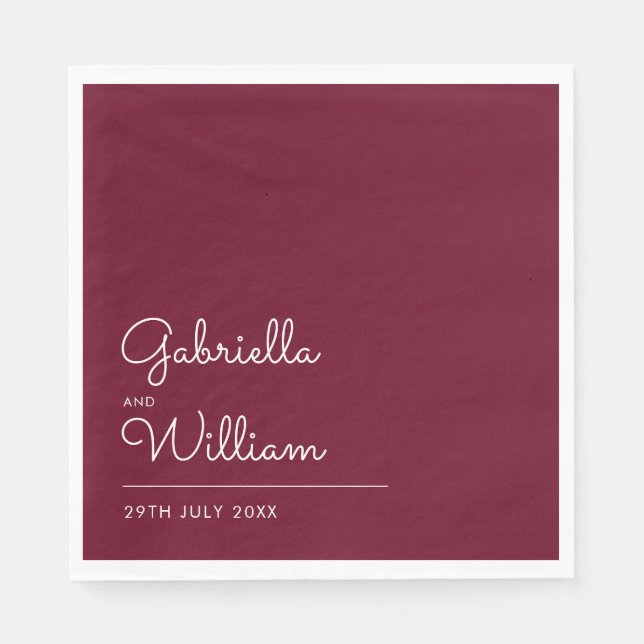 Simple Burgundy and White Script Napkin (Front)